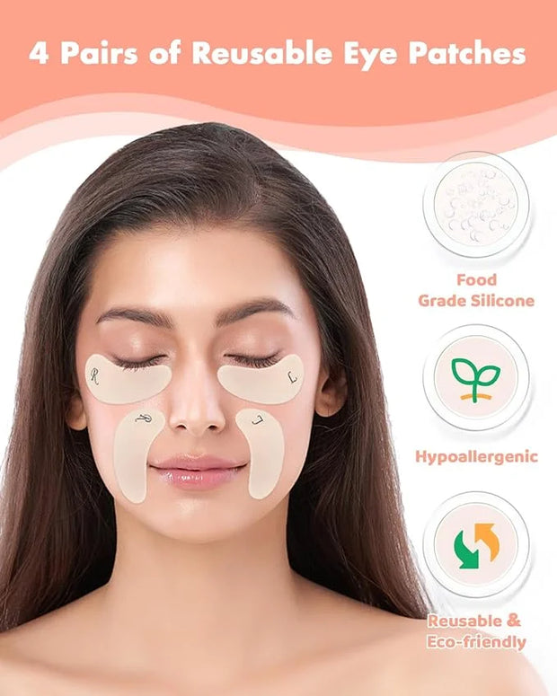 4 Pairs Reusable Under Eye Wrinkle Patches Silicone Mask, Plump Fine Lines & Wrinkles, with Metal Eye Cream Applicator, Ti...