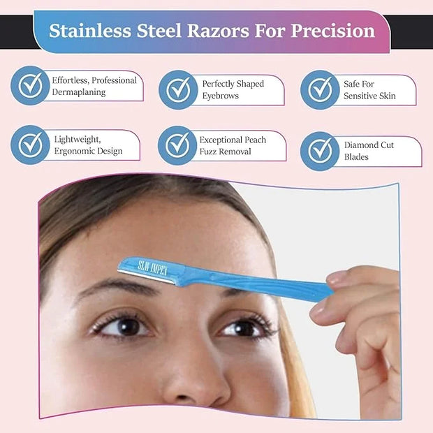 Eyebrow Razors for Women and Men – 3-Pack Facial Hair Remover and Exfoliating Dermaplaning Tool for Eyebrows, Upper Lip, C...