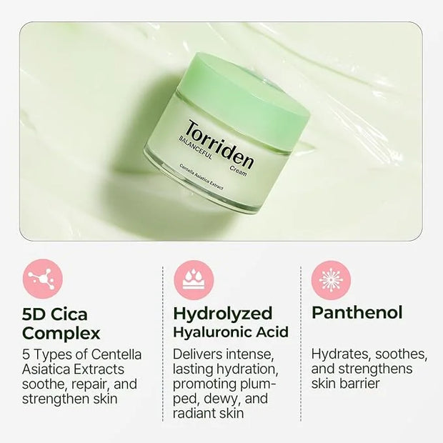 Torriden BALANCEFUL Cream 80ml (2.70 fl.oz.) | Soothing and Nourishing Moisturizer for Oily and Sensitive SKin | 5D CICA, ...