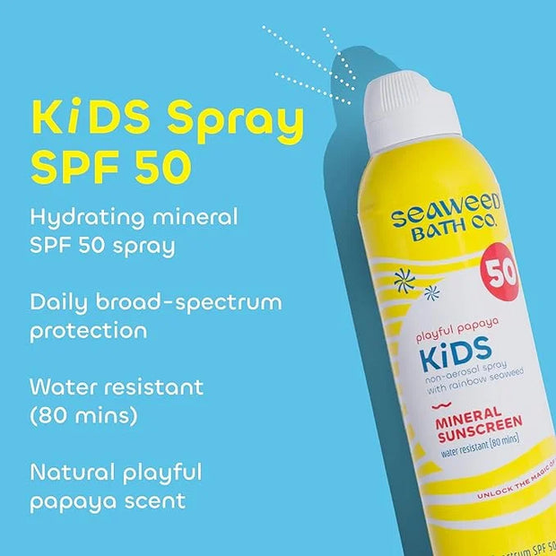 Seaweed Bath Co. Kid's Mineral SPF 50 Broad Spectrum Sunscreen Spray, 6 Ounce (Pack of 2), Papaya Scented, Water Resistant...