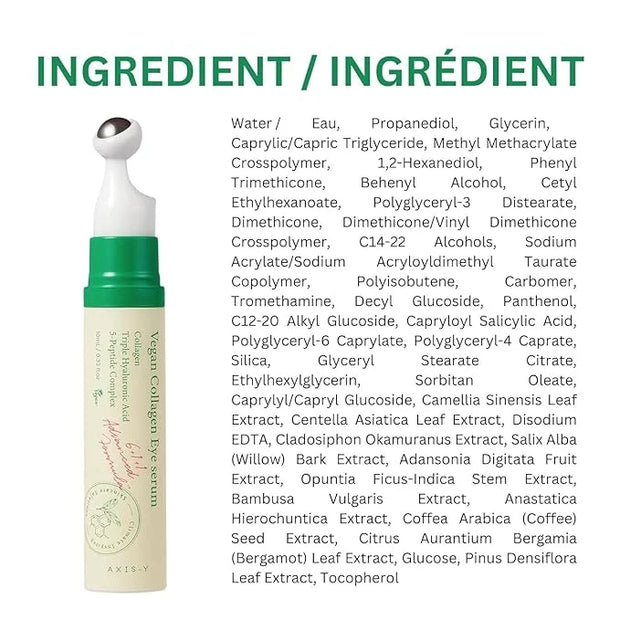 AXIS-Y Vegan Collagen Eye Serum - K Beauty Triple Hyaluronic Acid & Peptide Collagen Serum Improve Skin Elasticity, Reduce...