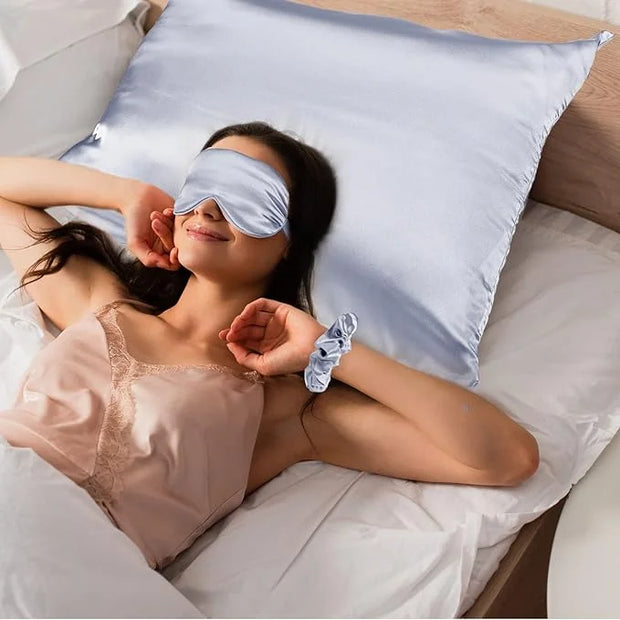 2 Pack Satin Pillowcase with Latent Zipper, Adjustable Satin Eye Mask for Sleeping and Satin Volume Scrunchie for Hair and...
