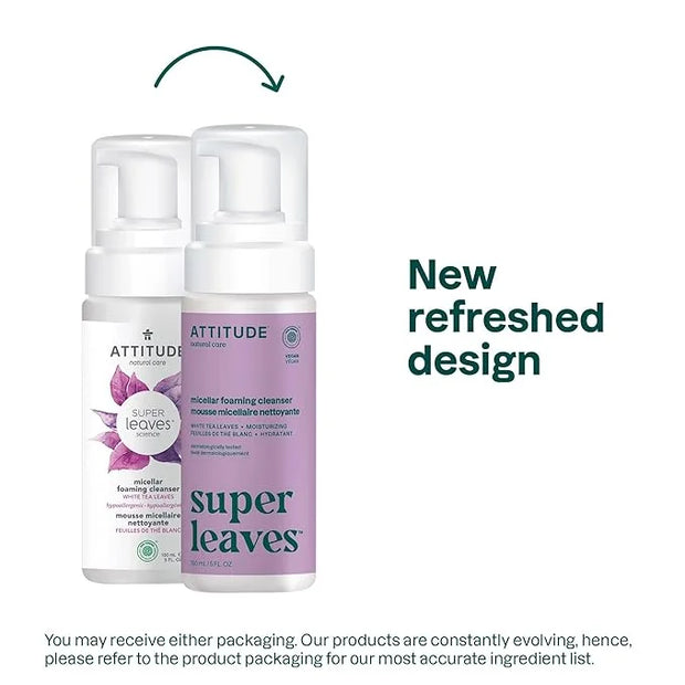ATTITUDE Micellar Foaming Facial Cleanser, EWG Verified, Dermatologically Tested, Plant and Mineral-Based, Vegan, White Te...