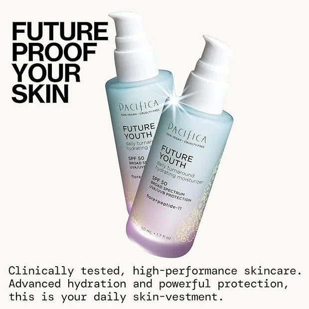 Pacifica Peptide Face Moisturizer Future Youth Daily Turnaround Hydrating, SPF 50 Broad Spectrum, UVA/UVB Sun Protection, ...