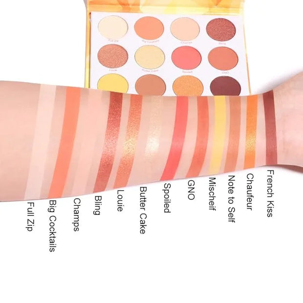 Glitter Matte Orange Yellow Eyeshadow Palette, 12 Colors Shimmer High Pigmented Eyeshadow Makeup Palette Lasting Waterproo...