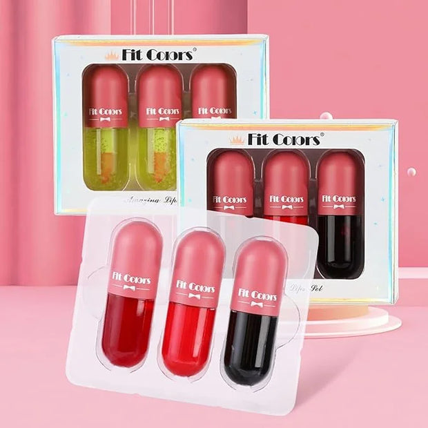 3 Color Glass Lip Oil Hydrating Tinted Plump Glass