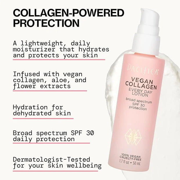 Pacifica Face Moisturizer - Vegan Collagen Face Lotion SPF 30 Broad Spectrum Sunscreen Every Day Face Lotion, UVA/UVB Prot...