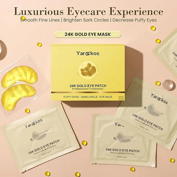 32 Pairs 24K Gold Under Eye Patches, Golden Cooling Hydrating Eye Mask for Dark Circles Puffiness Puffy Eyes, 32 Sets Anti...