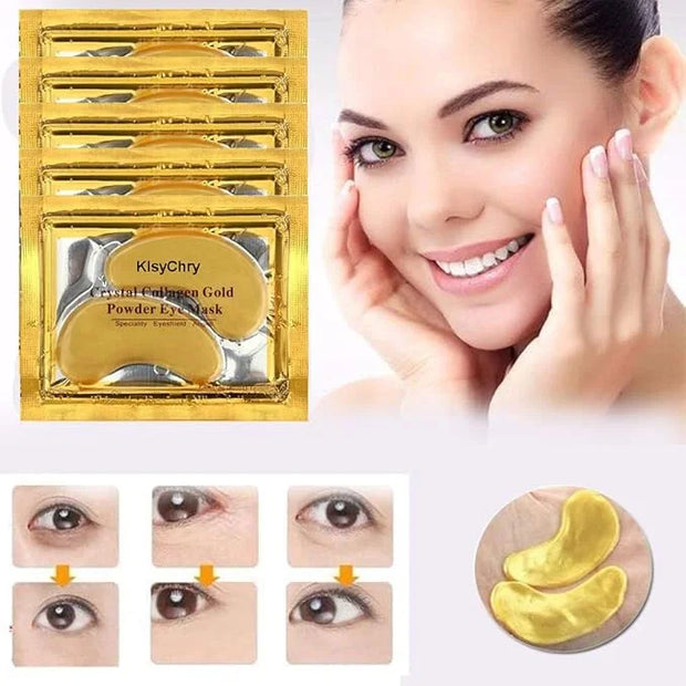 24K Gold Gel Crystal Collagen Lip and Eye Mask, 5 Pairs Gold Eye Mask Pads and 5 Pcs Gold Lip Patches for Moisturizing, An...