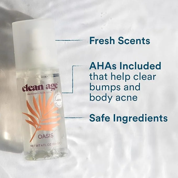 Aluminum Free Deodorant & Body Spray for Whole Body - Oasis 4oz - Clean Deodorant and Body Spray for Teen Boys and Girls -...
