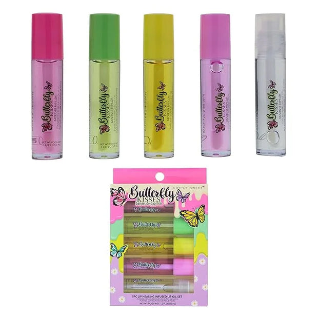 5pc Lip Oil Set - Butterfly Kisses Lip Oils, Lip Healing Lip Oil Collection with Precision Applicator Wand for Everyday Li...