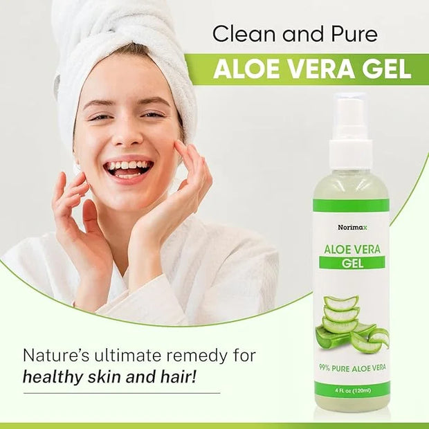 Natural Aloe Vera Gel for Hair, Scalp, Face, Dry Skin, Sunburn, & Sensitive Skin - Cold Pressed, Vegan, Unscented - Soothi...
