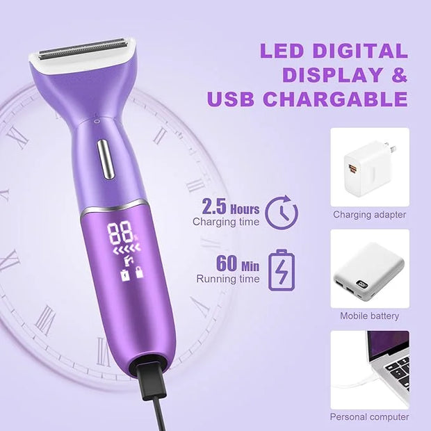 Bikini Trimmer for Women, 3 in 1 Painless Electric Razors for Women, Replaceable Lady Facial Razor & Eyebrow Trimmer, Rech...