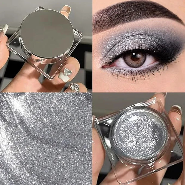 Single Glitter Eyeshadow, Shimmer Eyeshadow Palette, Korean Eye Glitter Makeup, Ultra-Blendable, Sparkle Silver Eye Shadow...