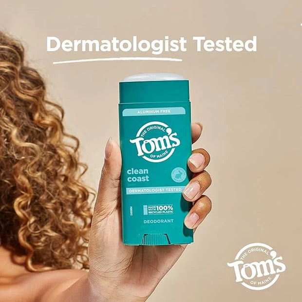 Tom's of Maine Clean Coast Aluminum Free Natural Deodorant For Women & Men | Goes on Clear | Odor & Wetness Protection | N...