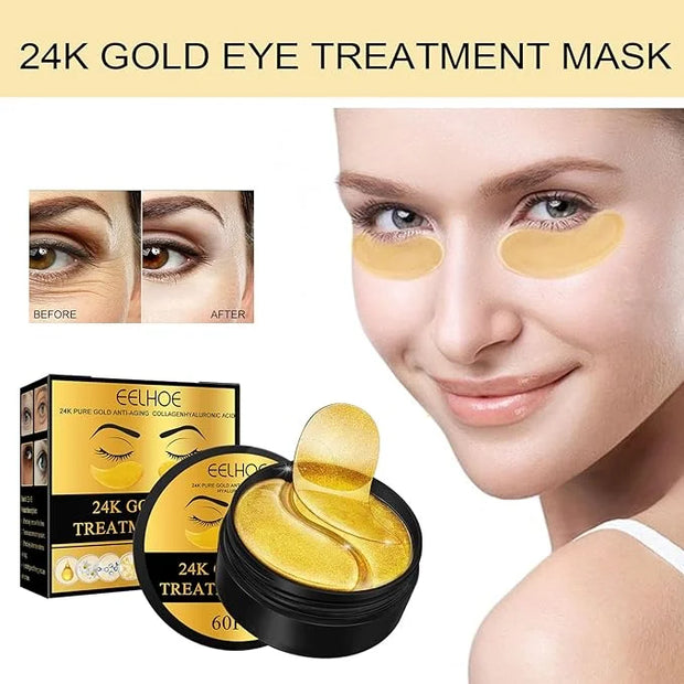 Q.Z.Art 60 Pcs 24K Gold Under Eye Patches, Anti-Aging Eye Mask Infused with Collagen and Hyaluronic Acid - Reduce Dark Cir...