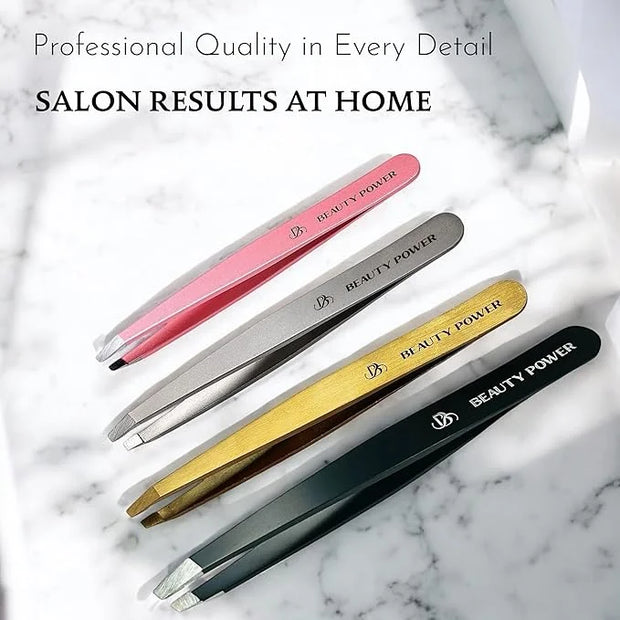 Professional Tweezers - Slant, Durable Lightweight German Stainless Steel, Ultra Precision Tweezers for Eyebrows, Facial H...
