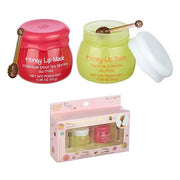 2pc Honey Lip Balm & Lip Mask Set -Simply Sweet Real Honey Jar w/Dipper Applicator Sticks | Safe and Non-Toxic Lip Gloss G...