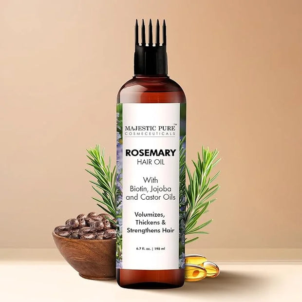 Majestic Pure 100% Pure Rosemary Oil with Biotin for Hair Care, Strengthening, Nourishing, and Volumizing Formula with Joj...