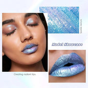 Blue Glitter Lip Gloss Liquid Lipstick, Diamond Shimmer Metallic Sparkly Iridescent Chameleon Lip Gloss Gift for Women, Lo...