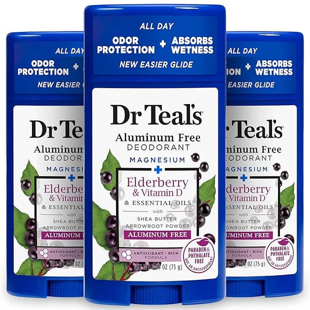 Dr Teal's Aluminum Free Deodorant, Elderberry & Vitamin D with Essential Oils, 2.65 oz (Pack of 3) - Product Image