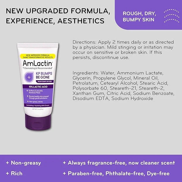 AmLactin KP Bumps Be Gone - 3 oz Keratosis Pilaris Moisturizing Cream with 15% Lactic Acid - Exfoliator and Moisturizer fo...