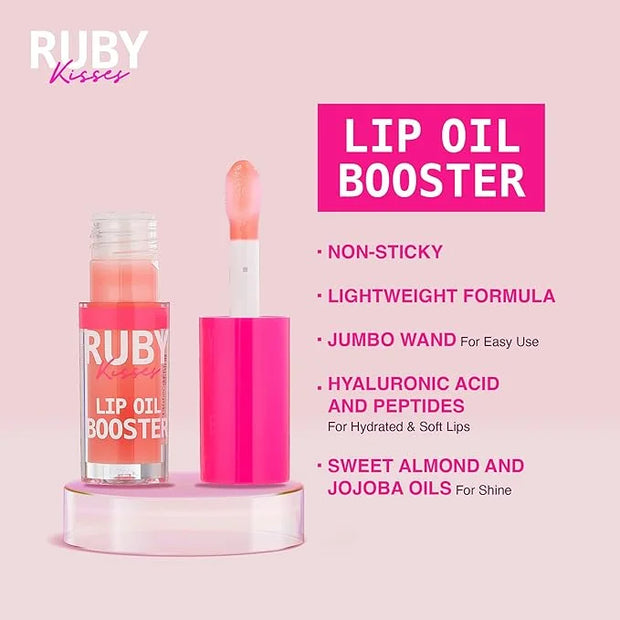 Ruby Kisses Lip Oil Booster, Hydrating Lip Gloss with Nourishing Natural Oil Blend, Jumbo Wand for Easy Application, Non-S...