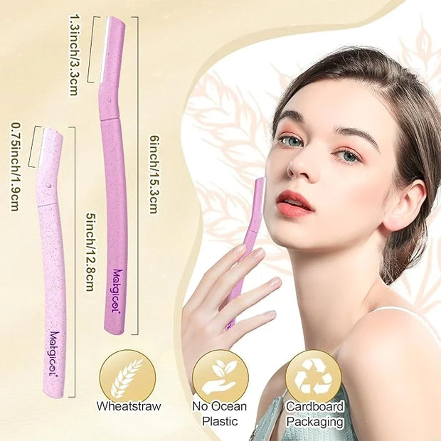 Eco-Friendly Women's Dermaplaning Razor - Multipurpose Exfoliating Tool with Anti-Cut Blades & Biodegradable Handle for Si...
