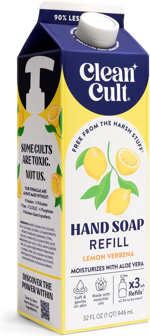 Cleancult Liquid Hand Soap Refill - Lemon Verbena - Moisturizes Dry & Sensitive Skin - Made with Aloe Vera & Essential Oil...