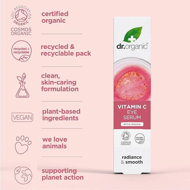 Dr. Organic Vitamin C Eye Serum | Brightening & Illuminating for Dull Under Eyes, Vegan, Natural, Cruelty-Free, Paraben & ...