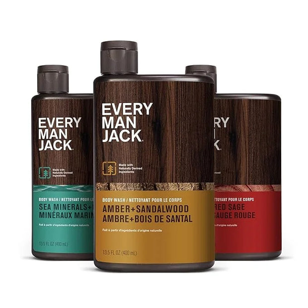 Every Man Jack Men's Body Wash Variety Pack - Includes 3 Body Washes with Natural Ingredients & Incredible Scents - Amber ...