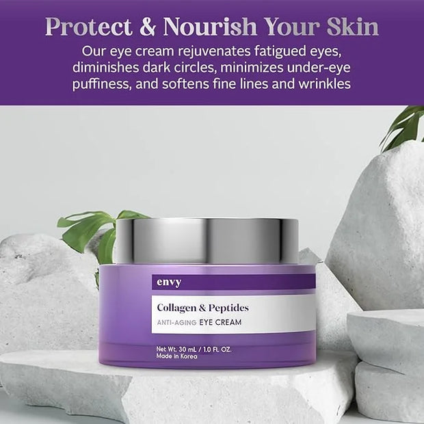 Envy Collagen & Peptides Eye Cream - Reduces Dark Circles, Puffiness & Wrinkles, Moisturizing, Anti-Aging, Rejuvenates, De...
