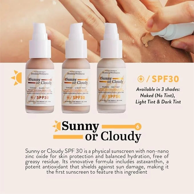 Jessica Wellness Mineral Sunscreen + Hydrating Serum with Broad Spectrum SPF 30 & Antioxidants, Oil-Free, Fragrance Free, ...