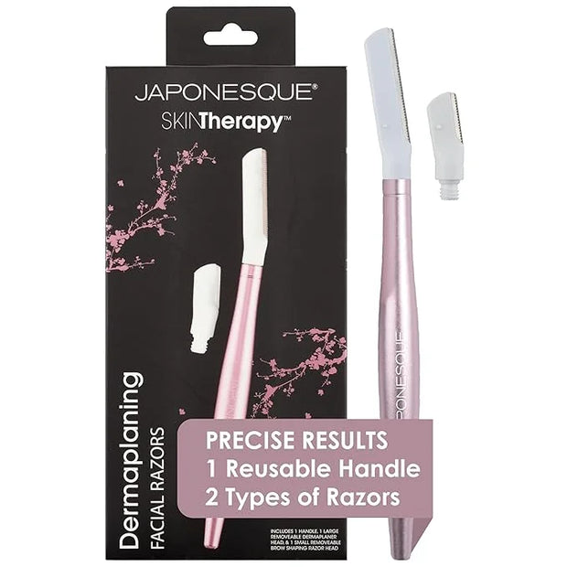JAPONESQUE - SKINTherapy Dermaplaning Facial Razors - Two Blade Sizes with Interchangeable Handle, Eyebrow Razor, Ultra Sh...