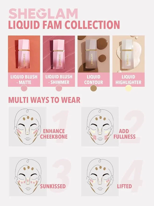 SHEGLAM Color Bloom Dayglow Liquid Blush Makeup for Cheeks Shimmer Finish - Risky Business - Product Image