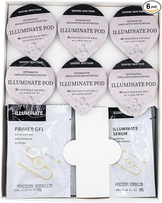 Illuminate - Oxygen Facial CO2 Therapy, Home Facial, 6 Pods + 6 Primer Gel + 6 Serum After Treatment (New Formula Less Foa...
