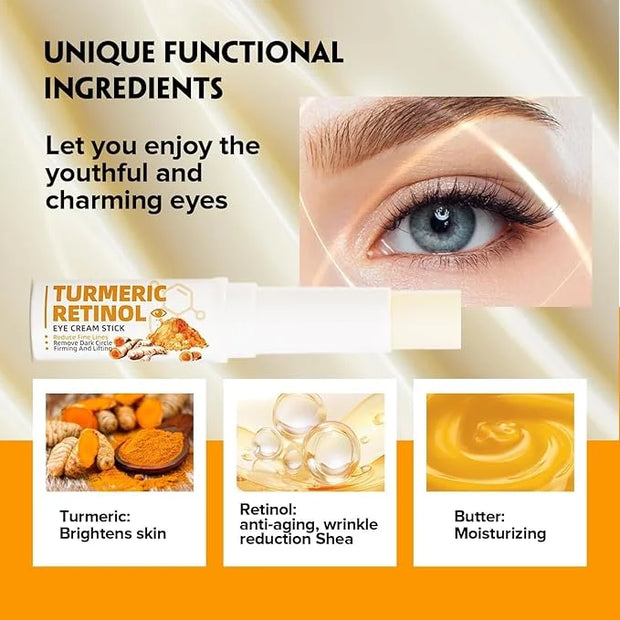 2PCS Retinol Eye Stick for Anti Aging, Turmeric Eye Cream for Dark Circles and Puffiness Fine Lines Moisturizer Under Eye ...