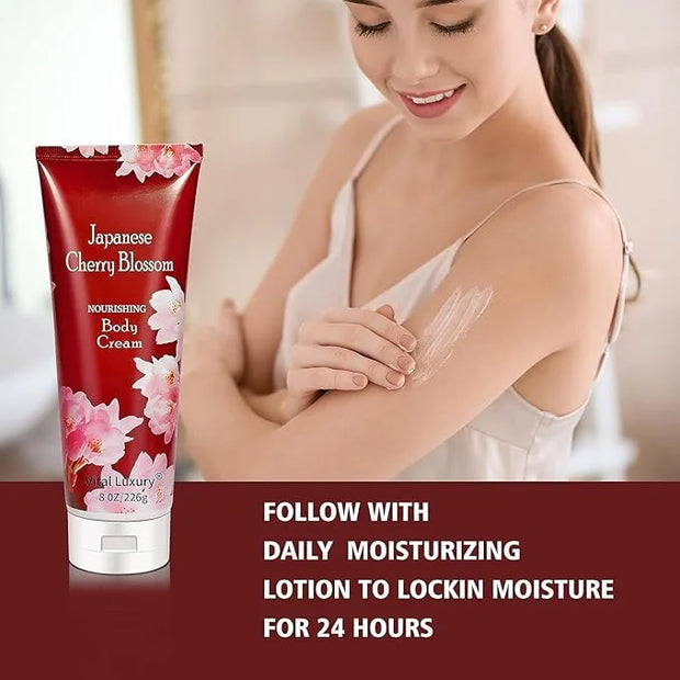 Japanese Cherry Blossom Shower Gel and Body Cream Set - Nourishing and Moisturizing Daily Skincare - 8 fl.oz / 236mL Each,...