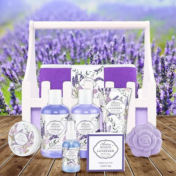 Lavender & Jasmine Scented Spa Gift Set for Women, Includes Body Lotion, Shower Gel, Salts, Bubble Bath, Body Mist, Soap, ...