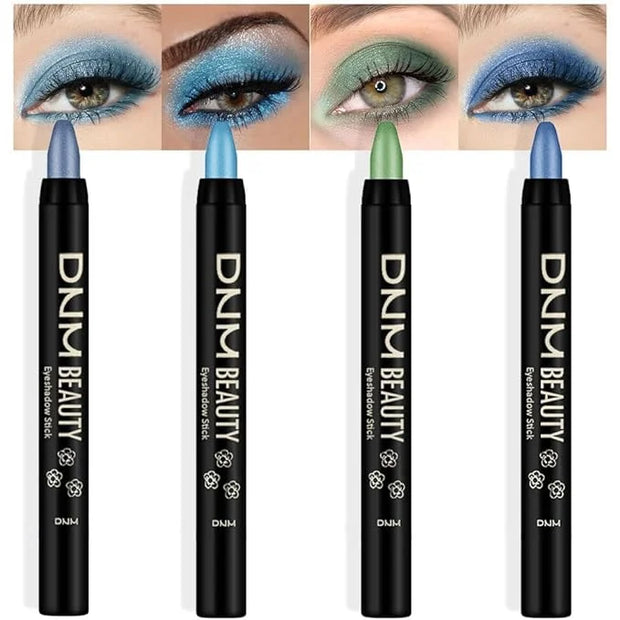 evpct 4Pcs Cream Blue Eyeshadow Stick Pencil Set for Eyes Waterproof Sky Blue Dazzling Blue Greenish Cyan Royal Blue Shimm...