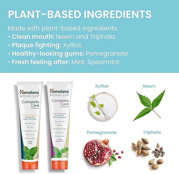 Himalaya Botanique Complete Care Toothpaste, Mint and Spearmint - Fluoride Free Toothpaste for Clean Teeth & Fresh Breath ...