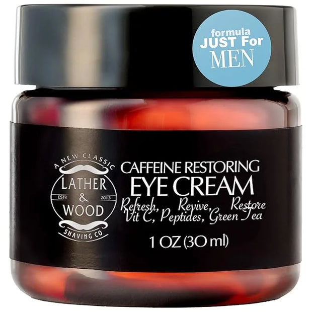 Lather & Wood Shaving Co Caffeine Restoring Eye Cream For Men - 'The Tiny Jar that Packs a Punch' Mens Eye Cream 30ml - Pr...