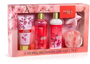 Bath and Body Gift Basket For Women – 5 Piece Set of Cherry Blossom Bath & Body Collection Gift Box, Includes Shower Gel, ...