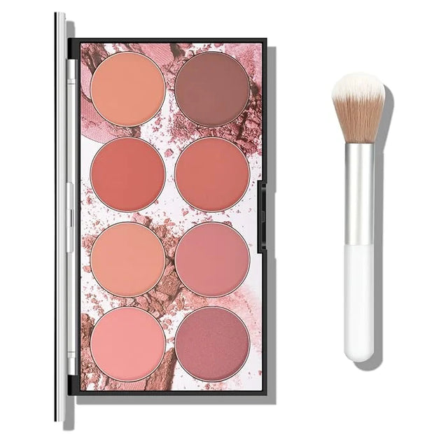 KYDA 8 Colors Face Blush Palette, Natural Matte Blush Palette, Smooth Blendable Powder, Multiuse Blusher Makeup with Conto...