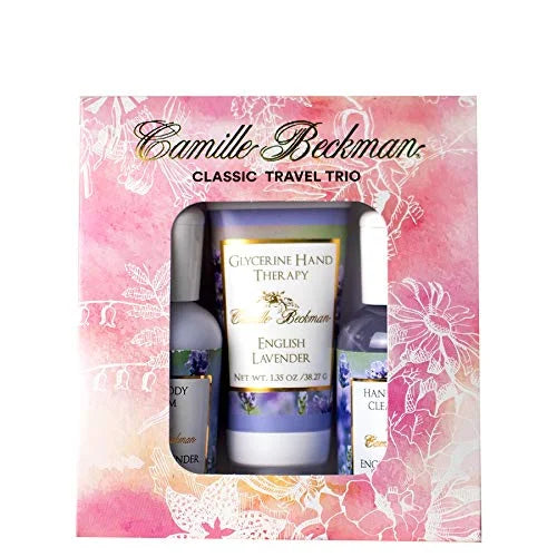 Camille Beckman Classic Collection Travel Trios, English Lavender, Glycerine Hand Therapy 1.35 oz, Silky Body Cream 2 oz, ...
