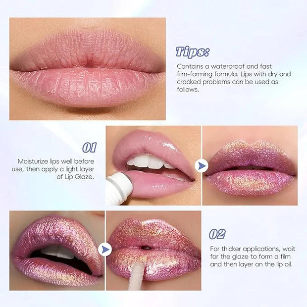 Hot Pink Glitter Lip Gloss Liquid Lipstick, Diamond Shimmer Metallic Sparkly Iridescent Chameleon Lip Gloss Gift for Women...