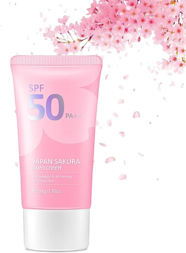Japan Sakura Sun Cream SPF 50, Sunscreen For Face SPF 50 Sun Protection Over Makeup, SPF 50 Face Moisturiser Non-Greasy + ...