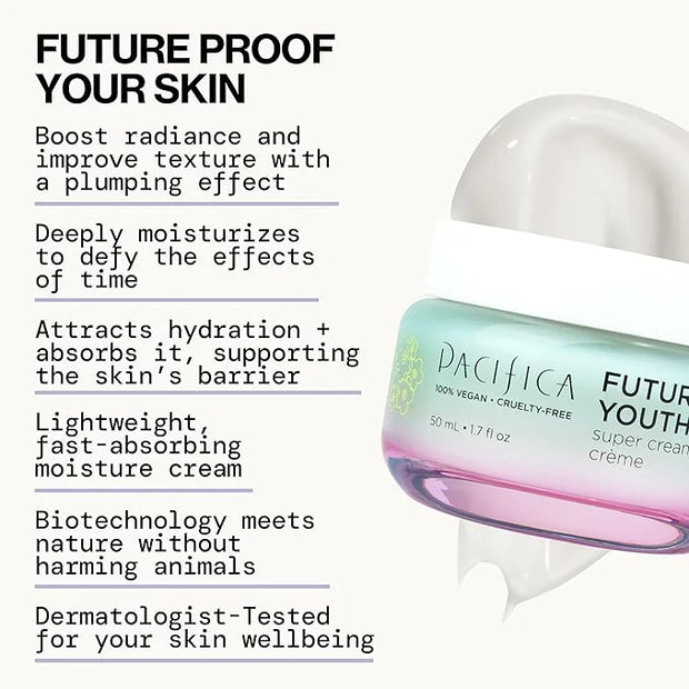 Pacifica Future Youth Super Cream – Daily Anti-Aging Moisturizer for All Skin Types, Lightweight Hydration with Advanced P...