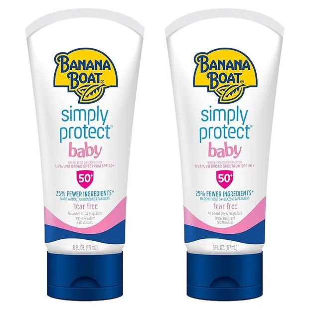 Banana Boat Baby 100% Mineral Sunscreen Lotion SPF 50 Twin Pack | Banana Boat Baby Sunscreen, Sunscreen for Babies, Oxyben...