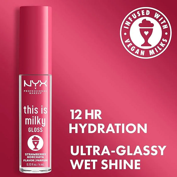 NYX PROFESSIONAL MAKEUP This Is Milky Gloss, Lip Gloss with 12 Hour Hydration, Vegan - Strawberry Horchata (Mauve Pink) - ...